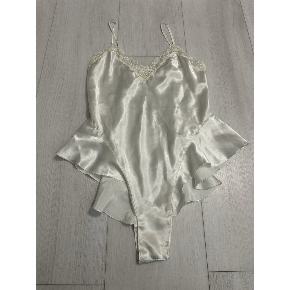 Vintage Victoria's‎ Secret GOLD LABEL Lingerie Teddy S Ivory Satin Flutter Side